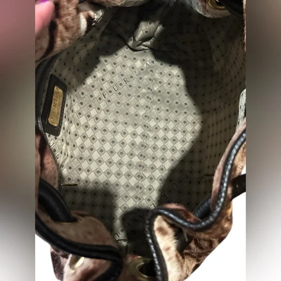 Furla Leather Trimmed Calf Hair Animal Print Satchel - Picture 9 of 11